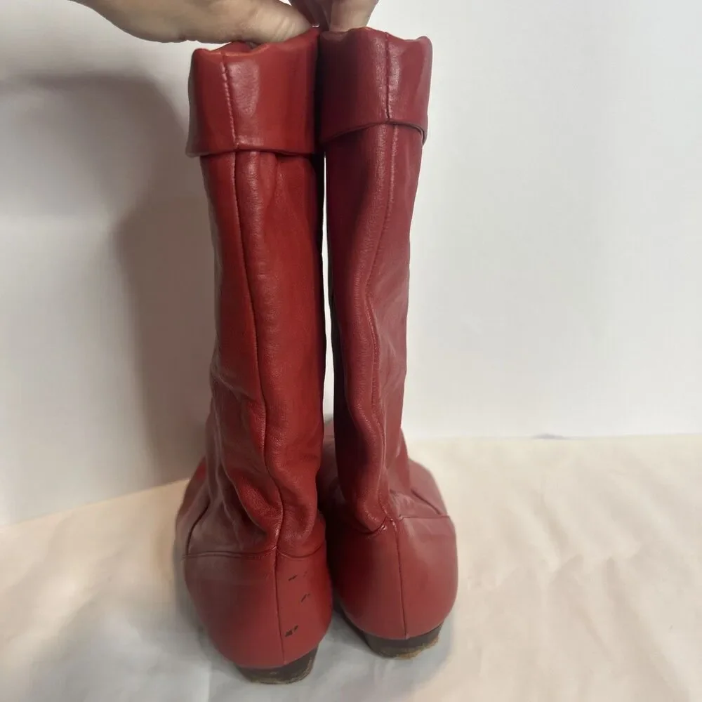 VTG Mister Shoes Red Leather Mid Calf Riding Boot Womens Size 7 M